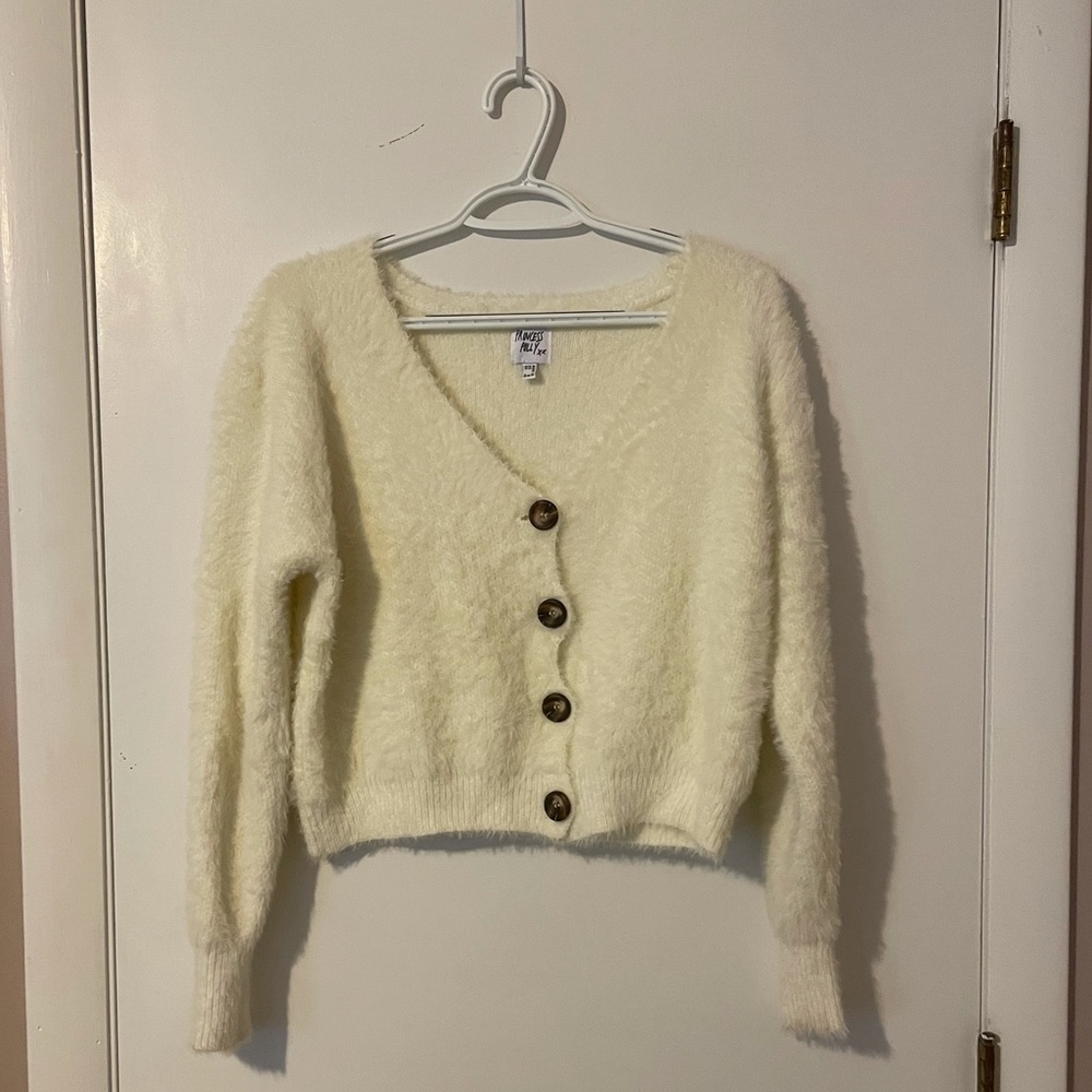 Princess Polly White Faux Fur Cropped Sweater